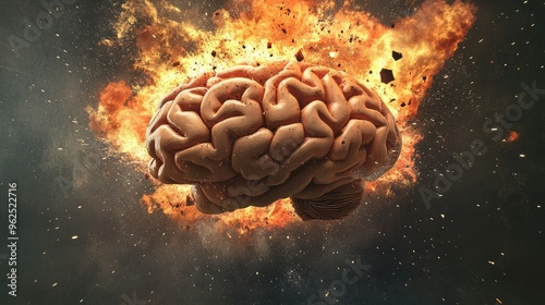 Concept art of a human brain exploding with knowledge and creativity