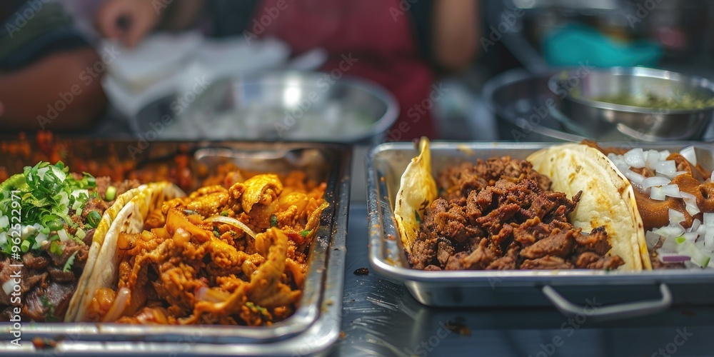 Obraz premium A Comparison of Bistek Tacos and Tacos de Al Pastor in a Controlled Environment
