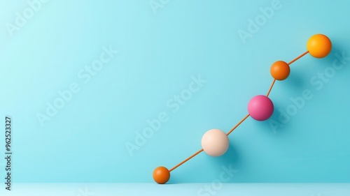 Linear regression, 3D chart with data points and bestfit line, 3D illustration photo