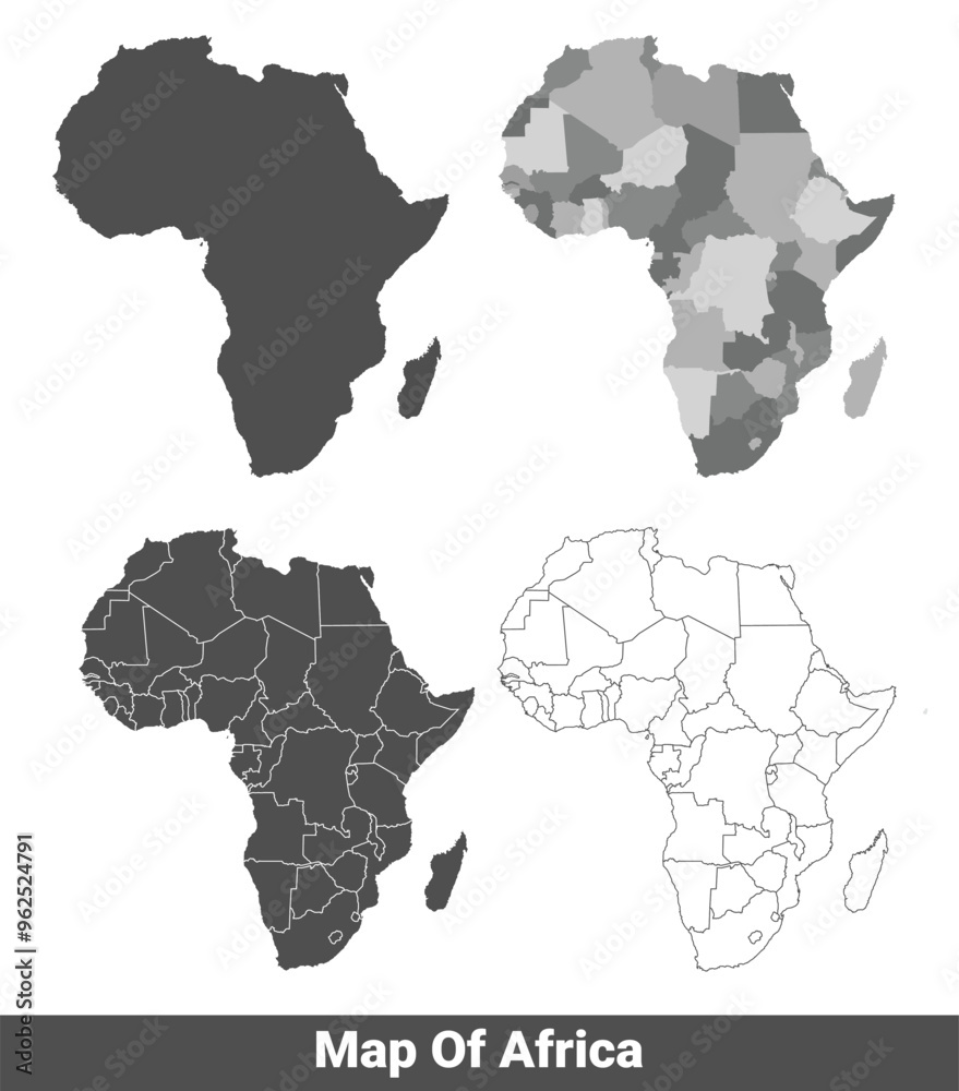 Fototapeta premium Collection of Russia country grey political maps set with border outline vector illustration