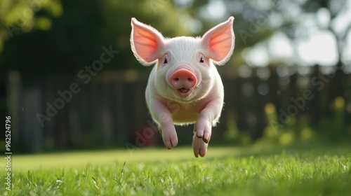 Wallpaper Mural A Piglet in Mid-Air Above Lush Green Grass Torontodigital.ca