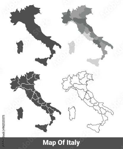 Collection of Italy country grey political maps set with border outline vector illustration