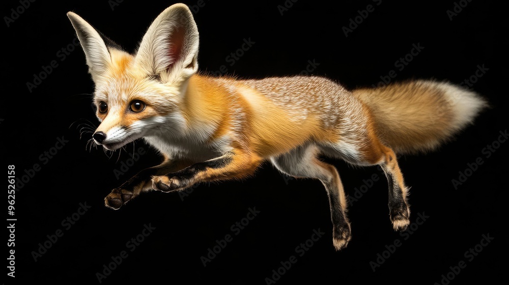 A Fennec Fox Leaping Against a Black Background A Fennec Fox Leaping Against a Black Background