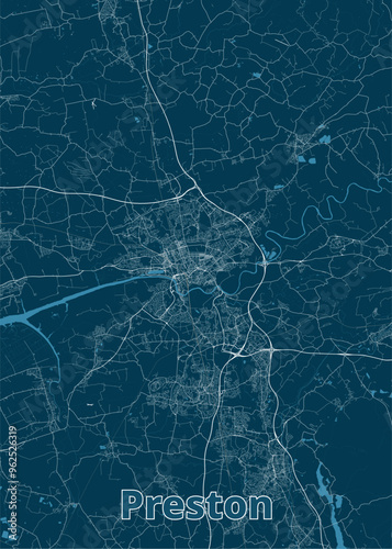 Preston, United Kingdom artistic blueprint map poster