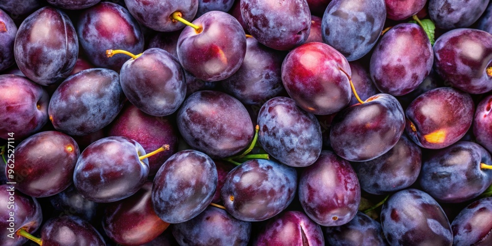 Obraz premium Background texture of ripe purple plums top view, plums, ripe, purple, juicy, background, texture, fresh, fruit, organic