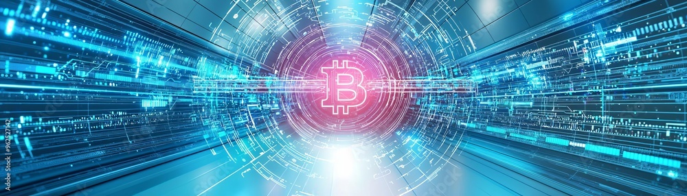 Fototapeta premium A futuristic vault filled with cryptocurrency symbols, representing the secure storage of digital riches and luxury