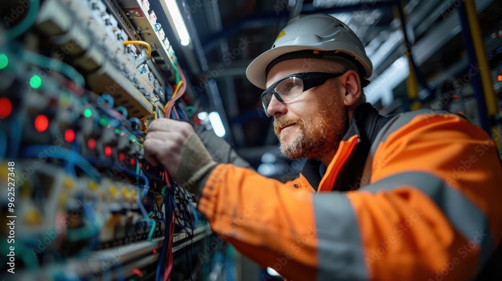 Electrician Connecting Wires in Switchboard for Electrical Repairs Electrician Connecting Wires in Switchboard for Electrical Repairs