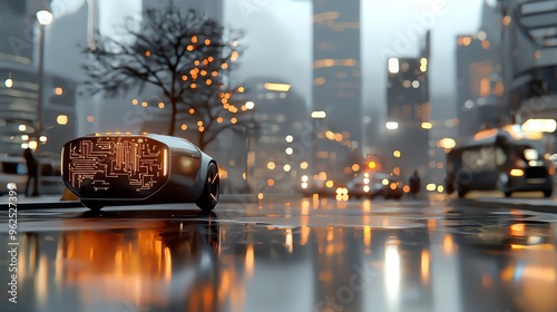 1 A futuristic cityscape powered by AI, with glowing circuit lines running through buildings, symbolizing advanced technology