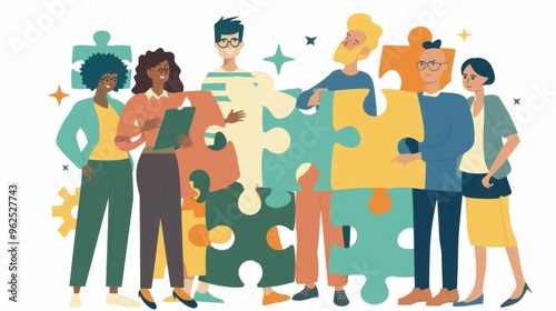 A diverse group of young and senior adults collaborating on a team assignment during a workforce training program to enhance employee and job applicant skills