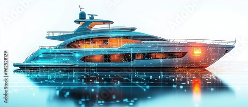 A luxury yacht with a digital wallet interface on the control panel, symbolizing the highend lifestyle supported by digital wealth photo