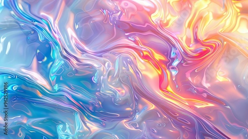 Abstract Swirls of Pastel Holographic Liquid