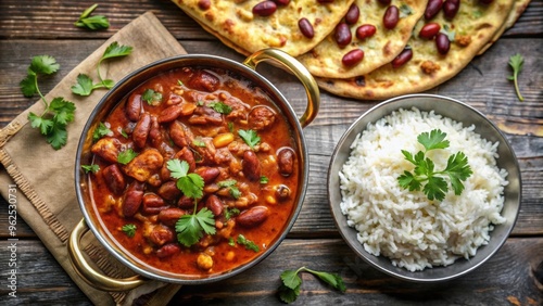 Traditional north Indian meal of kidney bean curry (rajma) with rice and roti, North Indian, Food, Cuisine, Rajma, Kidney beans