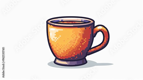 Pixelated Orange Mug with Liquid Inside on White Background