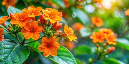 Vibrant Cordia sebestena flowers blooming in a garden, Cordia sebestena, flowers, garden, vibrant, blooming, red, tropical photo