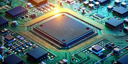 Electronic circuit board in a CPU processor, futuristic technology, close-up, hardware, technology, CPU