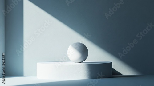 White Sphere on a Cylinder Platform in a Light-Filled Room