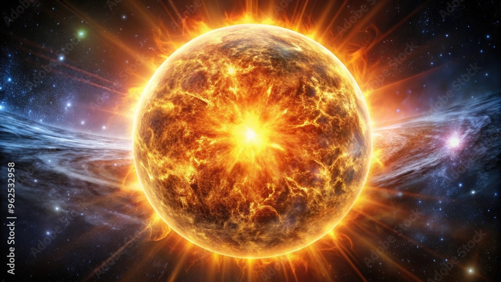 Obraz premium Explosive sun flare in space with alpha channel , explosion, sun, flames, heat, space, abstract, astronomy, energy, fire