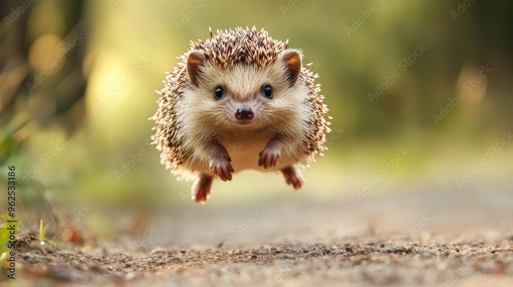 A Hedgehog in Mid-Air, Poised for Landing on a Path A Hedgehog in Mid-Air, Poised for Landing on a Path
