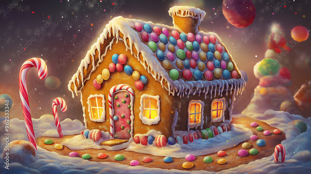 Obraz premium Gingerbread house fantasy illustration for Christmas
