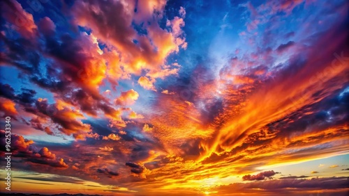 Vibrant sunset sky with colorful clouds creating a dramatic and breathtaking scene, sunset, evening, clouds, colorful, vibrant