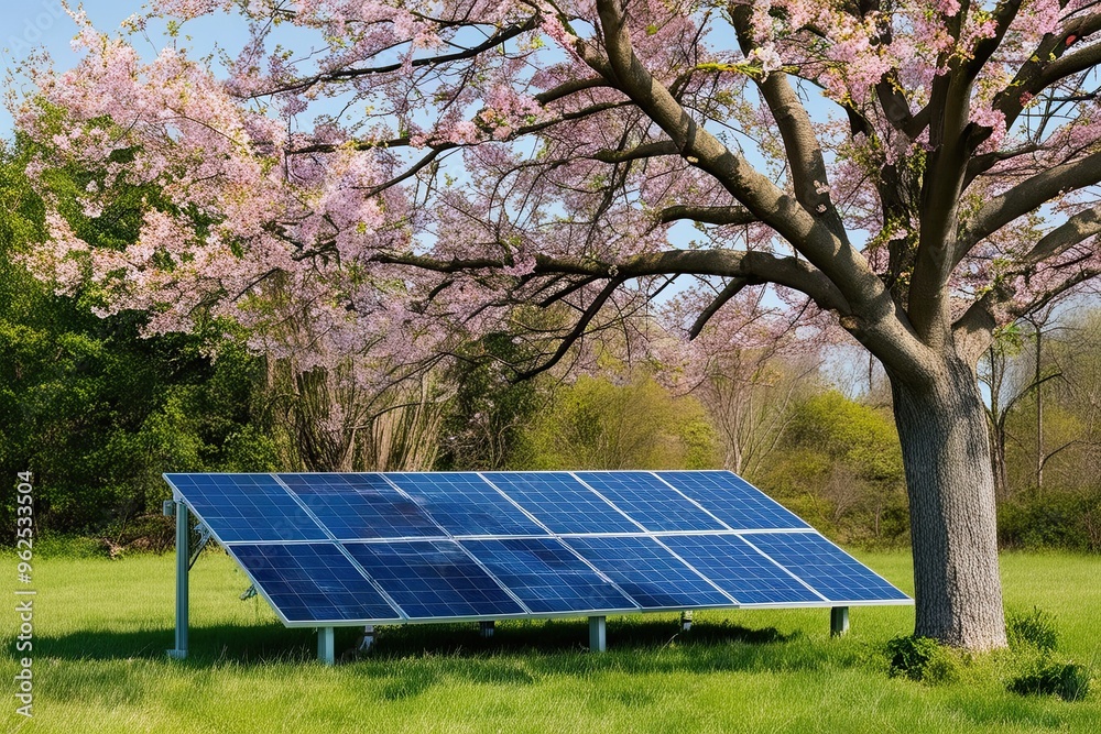 Eco-Friendly Energy Solutions Featuring Solar Panels and Sustainable Tree Growth for a Carbon-Free Future