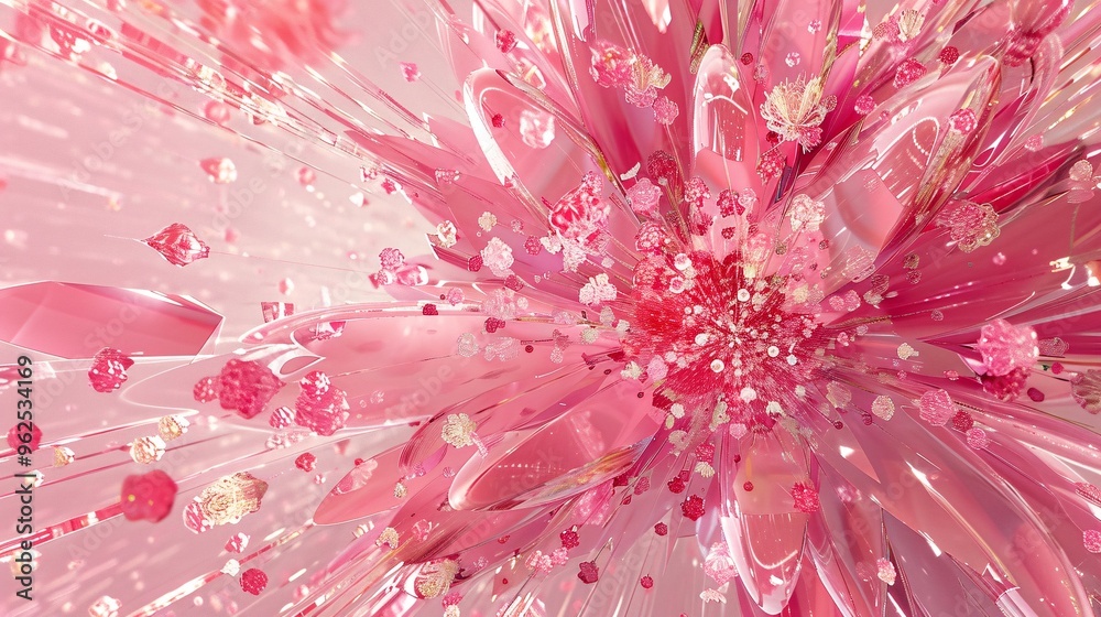 55. Creative digital artwork displaying an abstract floral burst with a 3D extrusion effect in pink tones, perfect for adding a dynamic and contemporary touch to any space 55. Creative digital artwork displaying an abstract floral burst with a 3D extrusion effect in pink tones, perfect for adding a dynamic and contemporary touch to any space