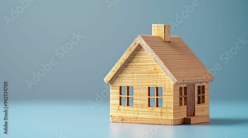 Wooden Model House on Blue Background