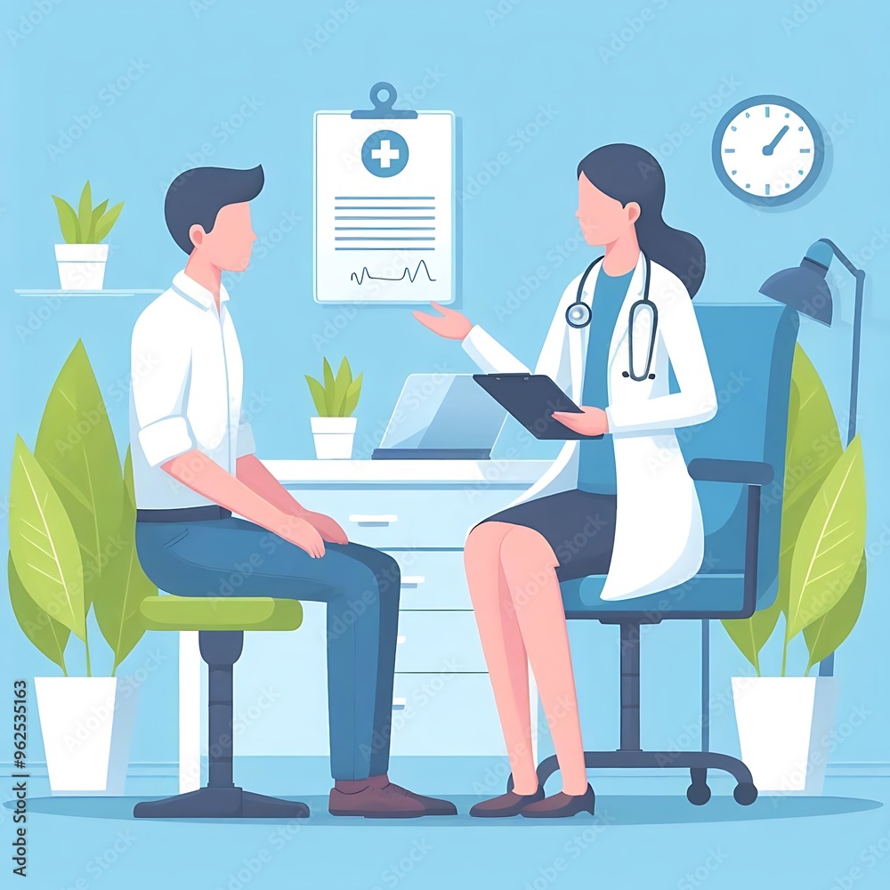 © Robiul - Specialist doctor giving advice patient in flat design