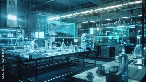 Futuristic Laboratory with Holographic Display