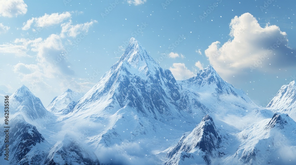 Snow-Covered Mountain Range with a Clear Blue Sky Snow-Covered Mountain Range with a Clear Blue Sky