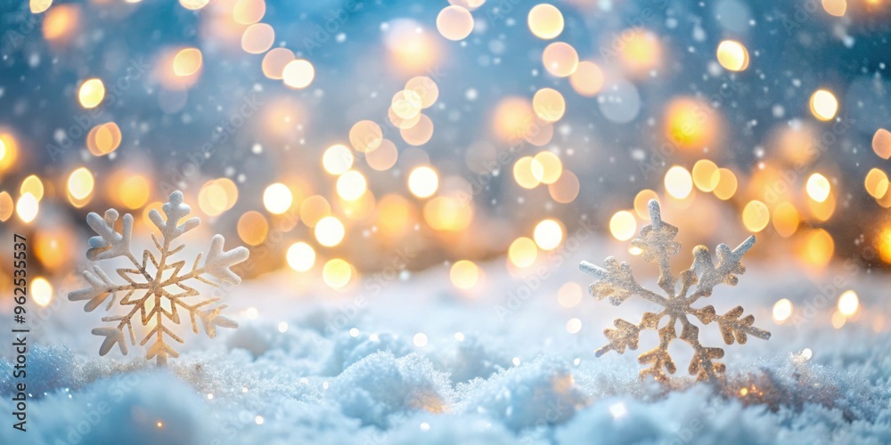 Defocused Christmas background with snowflakes and bokeh lights , winter, festive, holiday, season, decoration, blurred Defocused Christmas background with snowflakes and bokeh lights , winter, festive, holiday, season, decoration, blurred