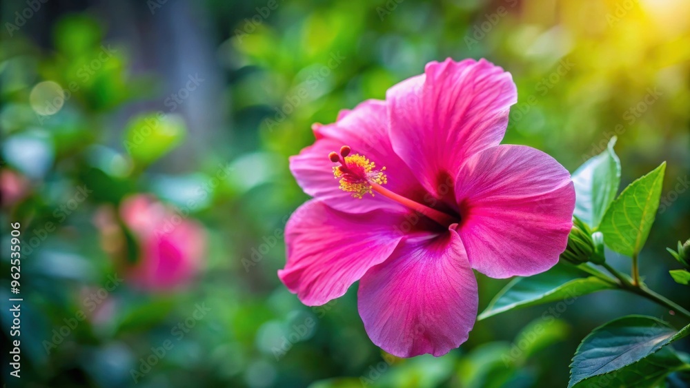 Vibrant pink hibiscus flower blooming in natural setting , tropical, nature, blossom, petals, garden, flora, exotic Vibrant pink hibiscus flower blooming in natural setting , tropical, nature, blossom, petals, garden, flora, exotic