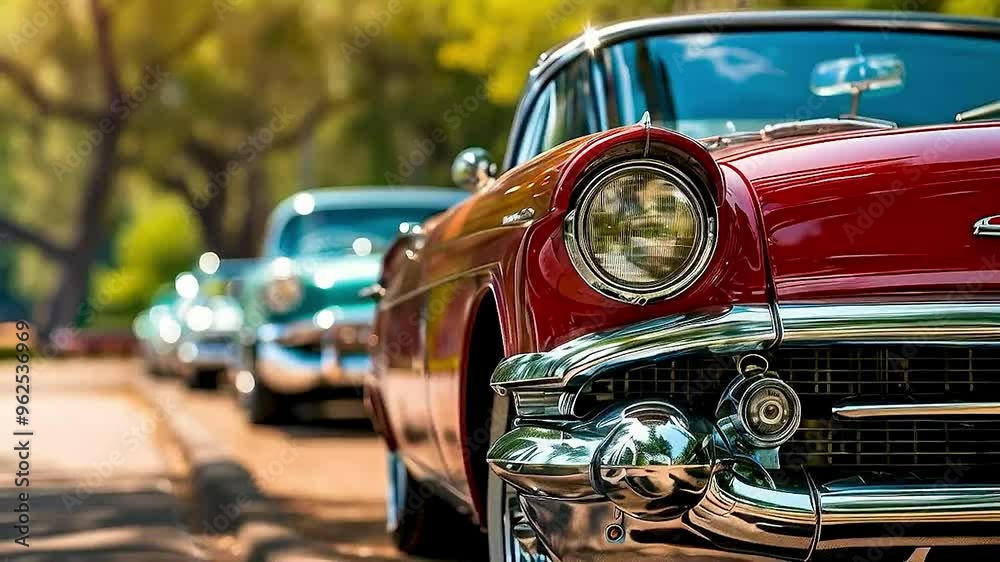 classic cars  lined up on  a street .