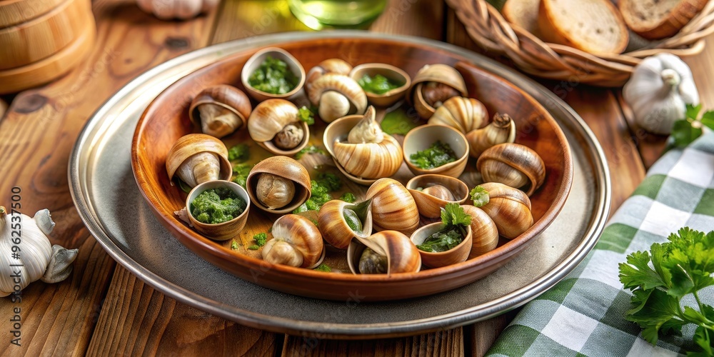Bourgogne Escargot Snails with herb garlic oil , gourmet, French cuisine, delicacy, appetizer, snails, escargots, dish Bourgogne Escargot Snails with herb garlic oil , gourmet, French cuisine, delicacy, appetizer, snails, escargots, dish