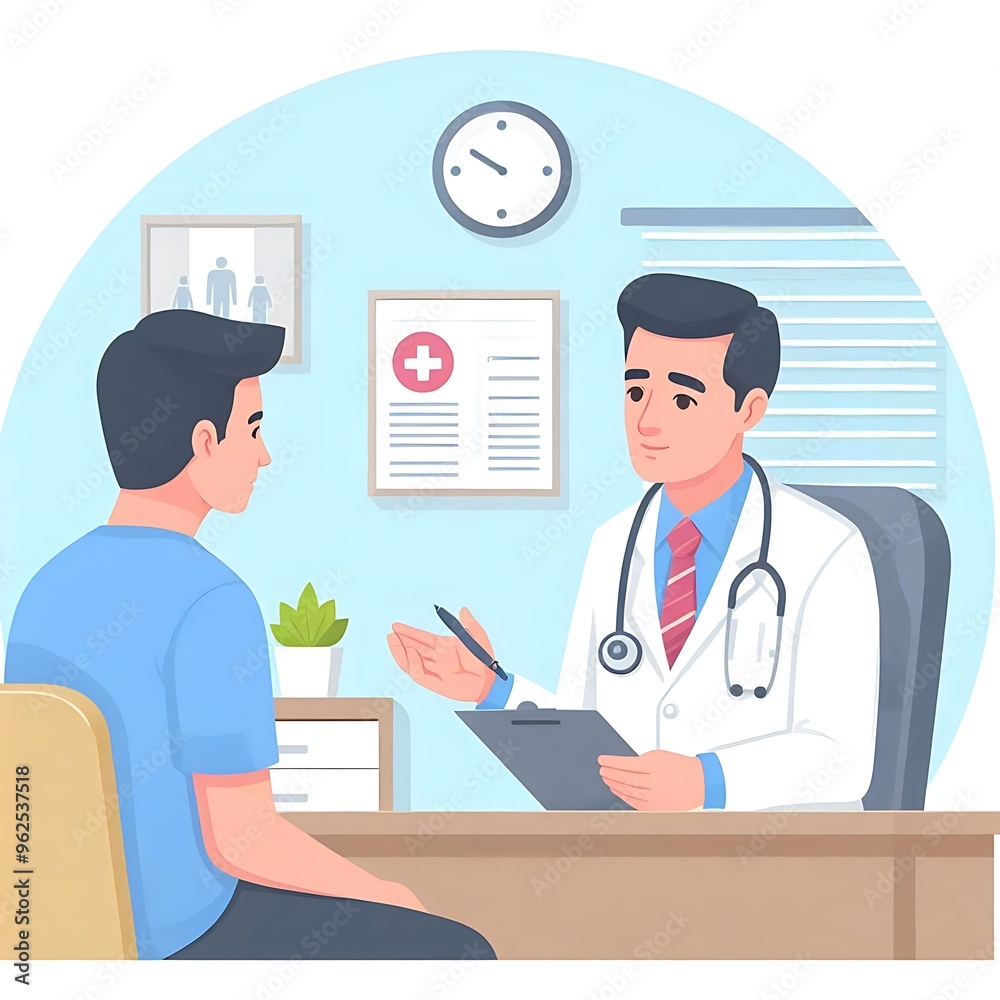 Specialist doctor giving advice patient in flat design Specialist doctor giving advice patient in flat design
