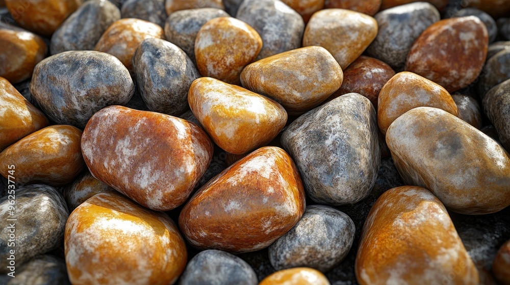 A close-up of smooth, colorful stones, showing their texture and natural beauty.