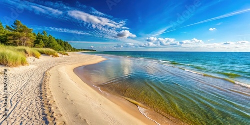 Scenic view of the Baltic Sea with sandy beach and clear blue water, coastline, beauty, vacation, travel, Europe, Scandinavia, sea photo