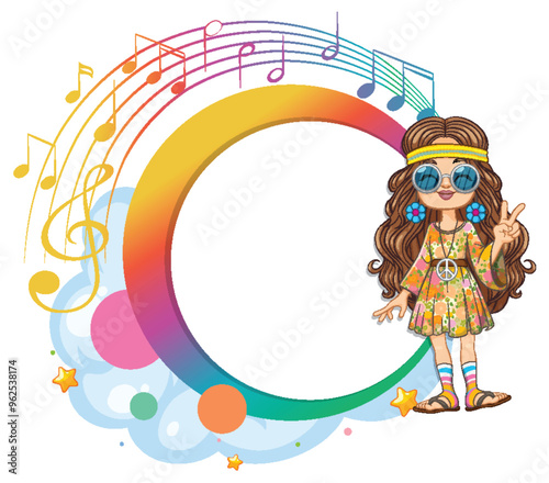 Hippie Girl with Musical Notes