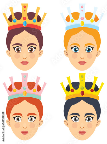 Four Queens with Colorful Crowns