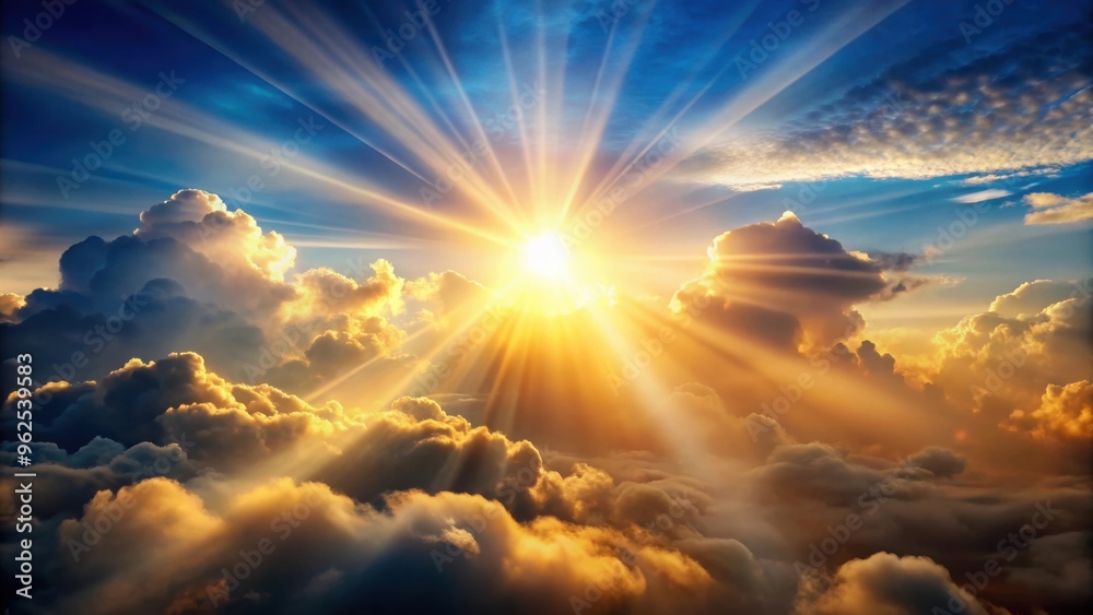 Sunlight shining through the clouds, symbolizing hope and the presence of a higher power, sunlight, glisten, clouds Sunlight shining through the clouds, symbolizing hope and the presence of a higher power, sunlight, glisten, clouds