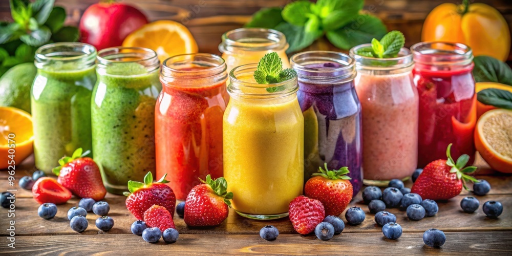 Fresh and colorful fruit smoothies made with a variety of fresh fruits , healthy, delicious, fresh, vibrant, smoothie, drink Fresh and colorful fruit smoothies made with a variety of fresh fruits , healthy, delicious, fresh, vibrant, smoothie, drink