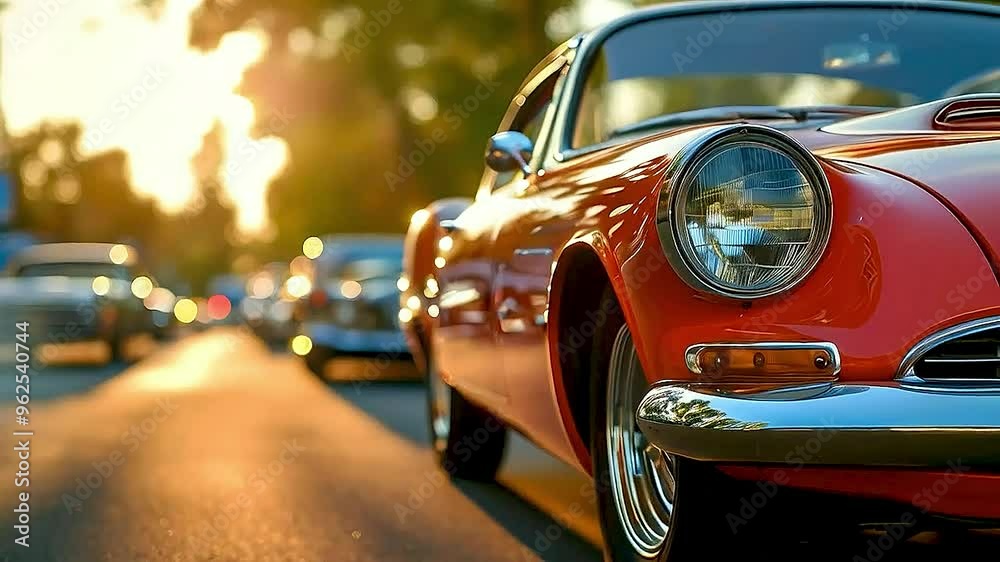 a red car and other cars in the background a red car and other cars in the background