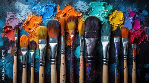 A Colorful Palette of Artist's Brushes and Paint