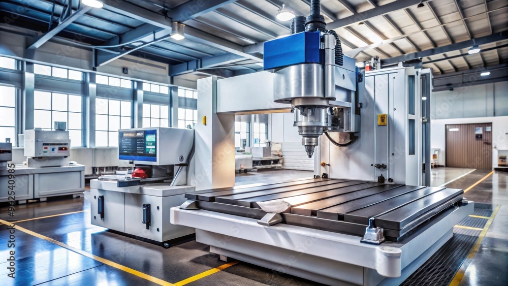 Industrial metalworking CNC milling machine in a manufacturing workshop setting, metalworking, CNC Industrial metalworking CNC milling machine in a manufacturing workshop setting, metalworking, CNC