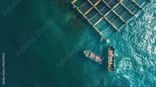 Aerial View of Fish Farm in Ocean photo