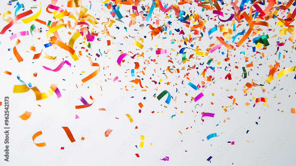 Colorful confetti falling from above during a festive celebration in a cheerful atmosphere