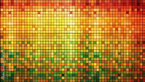 Colorful mosaic background in shades of red, orange, yellow, and green arranged in a grid pattern, abstract, vibrant