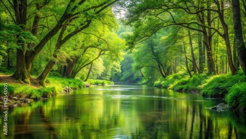 A serene river flowing through a lush green forest, river, forest, nature, water, trees, tranquil, peaceful, landscape, flow