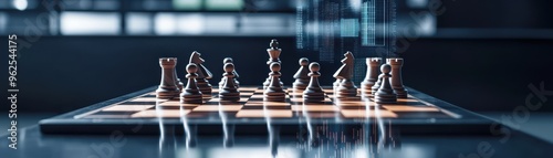 Wallpaper Mural A close-up view of an elegant chessboard with intricately designed pieces, showcasing strategic gameplay and concentration. Torontodigital.ca