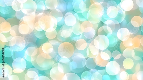 A soft, dreamy bokeh background with overlapping circles in pastel shades of blue, green, and yellow. The abstract light effect creates a soothing and airy atmosphere, perfect for serene designs.